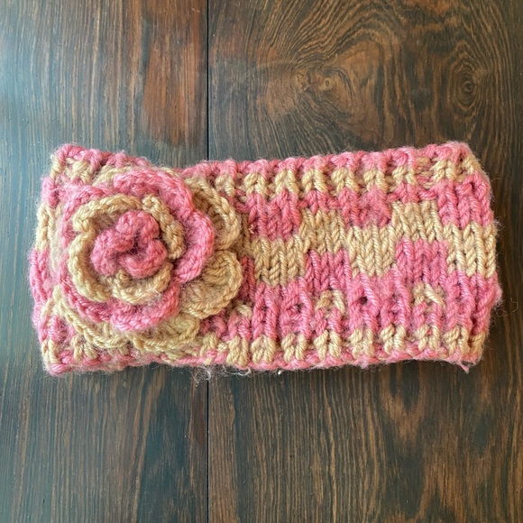 Knit Winter Headband with Floral Detail - Picture 1 of 4